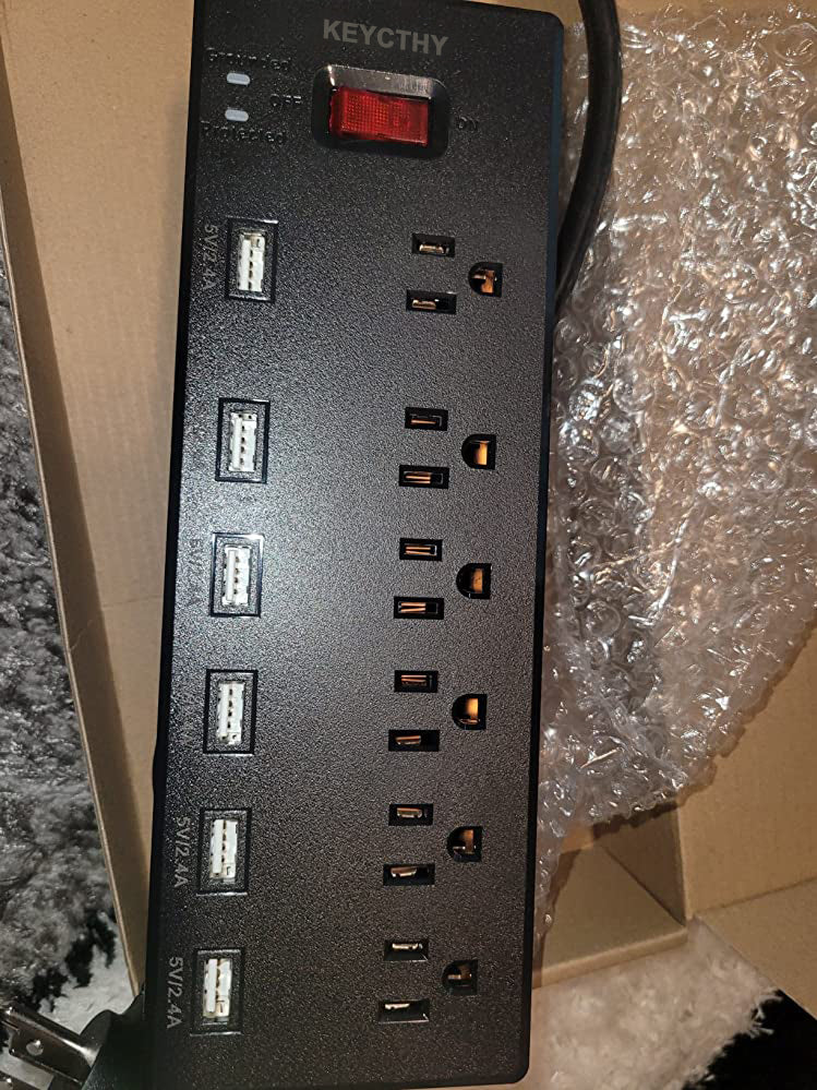 KEYCTHY Power Strip, Surge Protector with 6 AC Outlets and 6 USB Ports