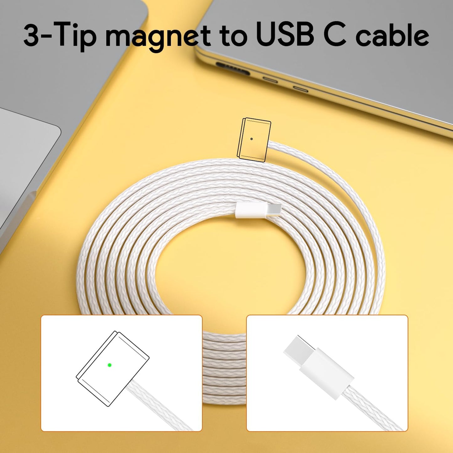 70W Magnetic 3 Mac Book Pro Charger- Compatible with MacBook pro 14 inch(2021-2023) & Mac Book Air 13/15 inch(2022-2024),Include 6.6FT USB C to 3 Braided Cable