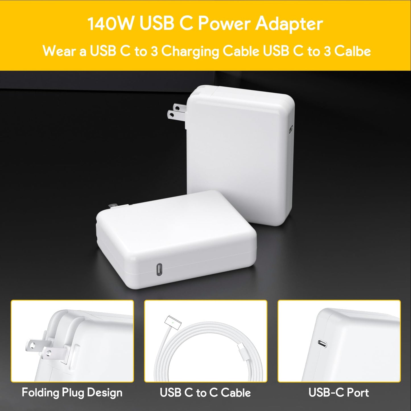 140W Mac Book Pro Charger,Compatible with Mac Book Pro 16 inch 2021-2023,Mac Book Pro 14 inch 2023,Mac Book Air 13 14 15 inch 2021-2024,Include a USB C toT -Tip 3 Magnetic Braided Cable(6.6FT/2M)