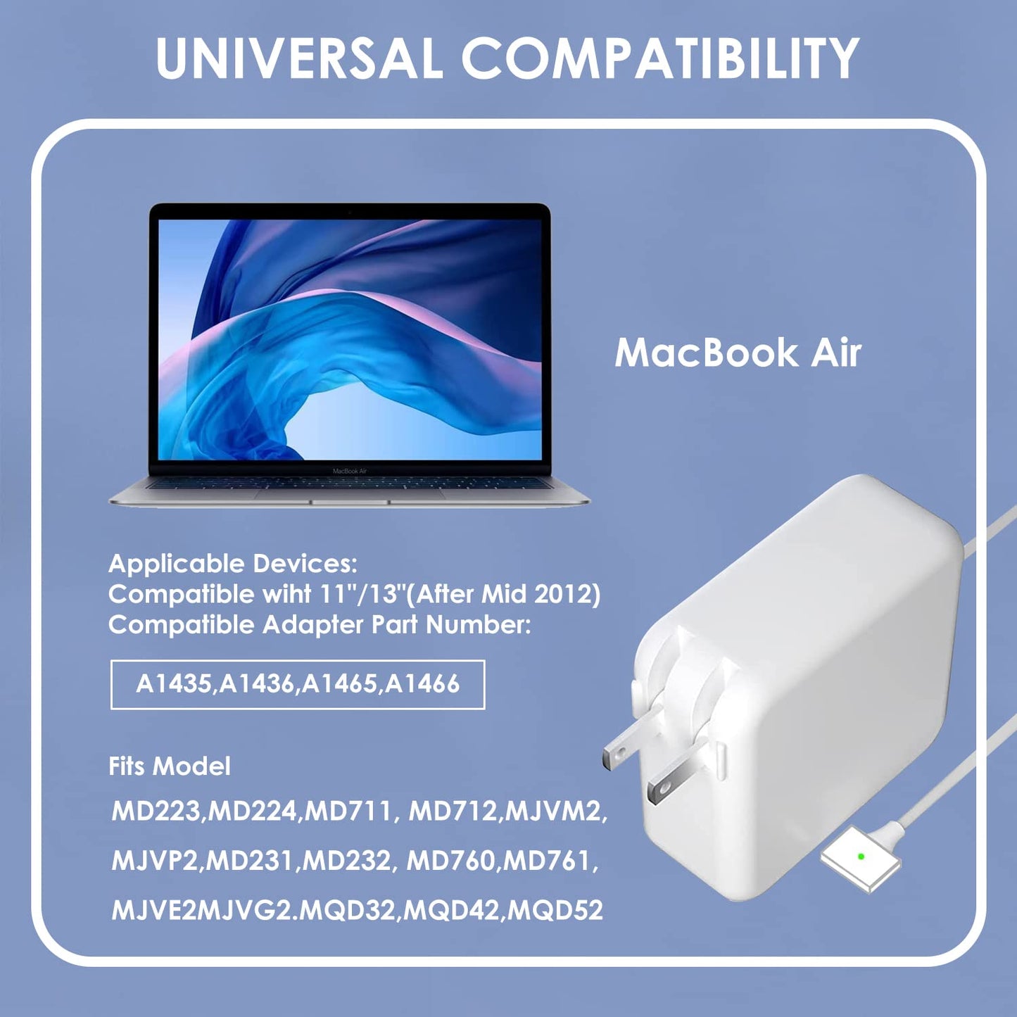 SZ96W Mac Book Air Charger, 45W Magnetic Mag2 T-Tip Laptop Charger Suitable for Mac Book Air 11 inch and 13 inch After Mid 2012(Applicable to 2012-2017)