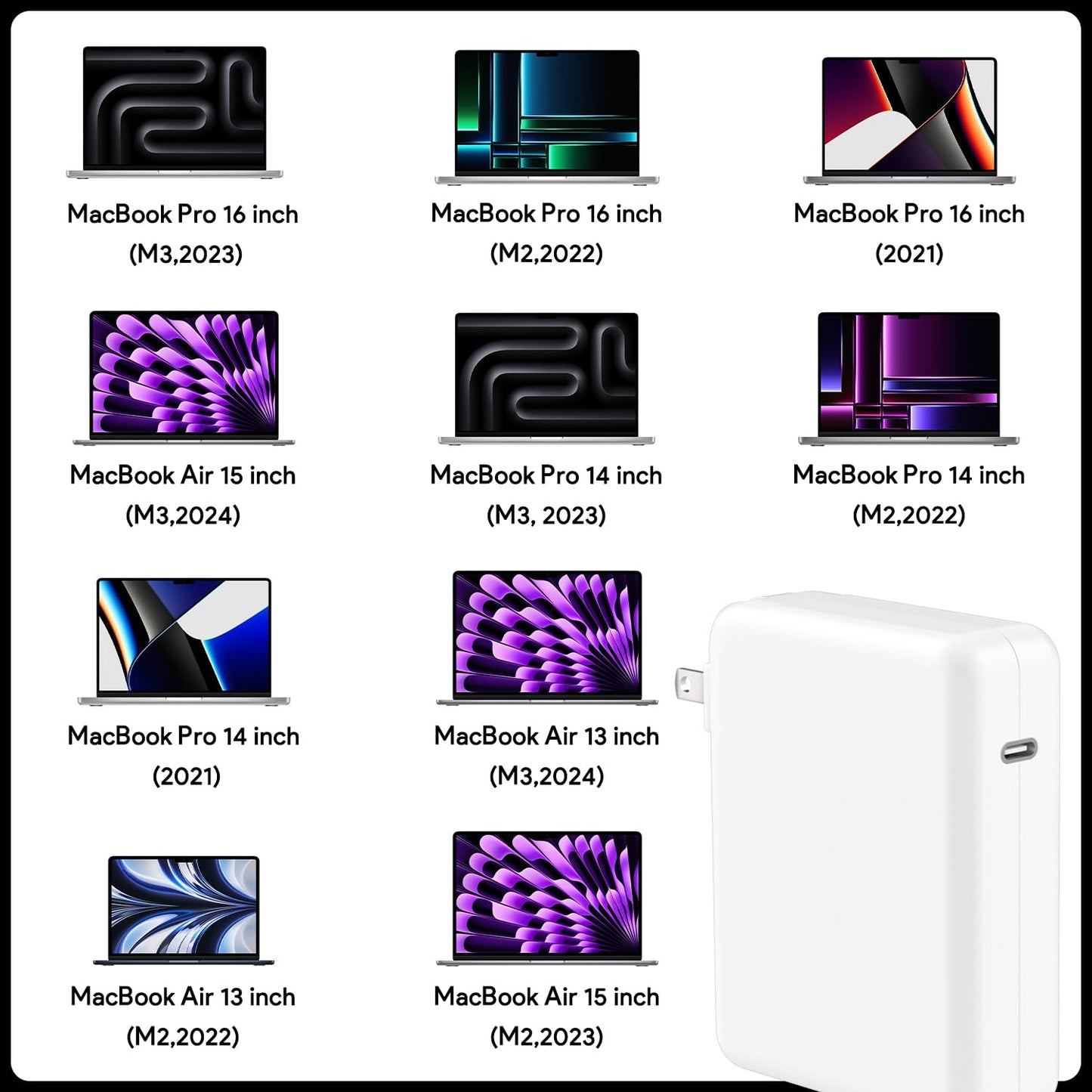 140W Mac Book Pro Charger,Compatible with Pro(16 inch 2021-2023)&(14 inch 2023),Air (13-15 inch 2021-2024),Include a USB C to T -Tip 3 Magnetic Braided Cable(6.6FT/2M)