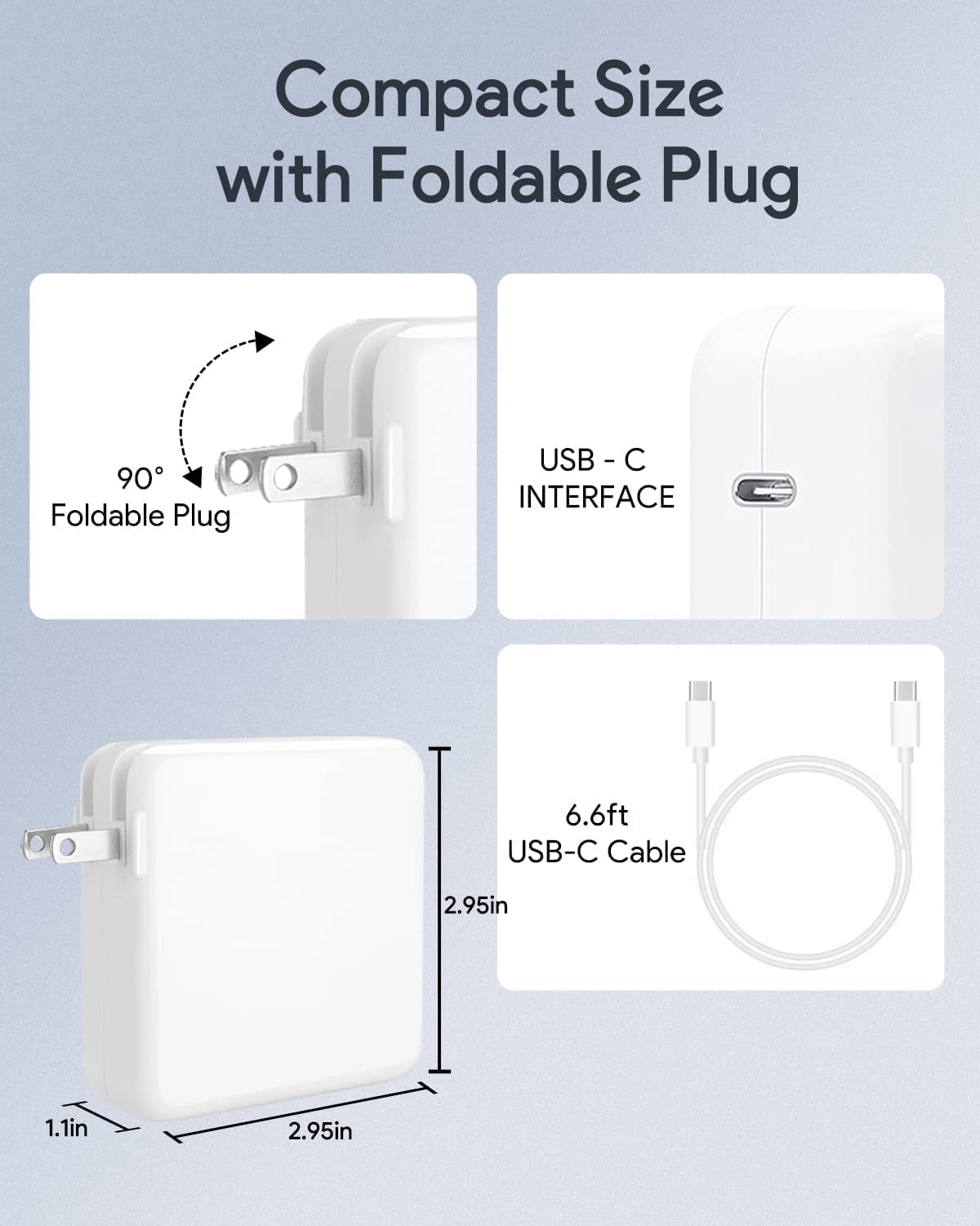PARENIA Mac Book Pro Charger - 61W USB C Power Adapter Compatible with MacBook Pro 13 Inch 2016-2021, MacBook Air 13inch 2018-2021, New iPad Pro, and All USB C Device, 6.6ft USB C to C Cable