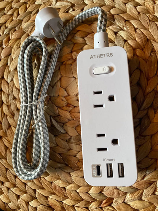 ATHETRS Power Strip, 5Ft Extension Cord, 6 Outlets with 3 USB Ports(1 USB C Outlet)