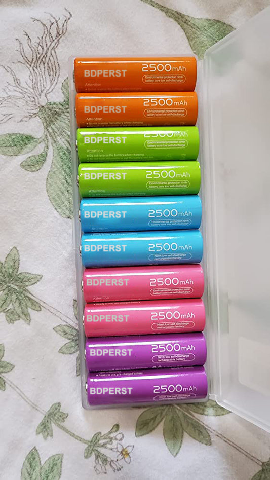 BDPERST AA Rechargeable Batteries 2500mAh (10 Pack - 5 Colors in One Box)